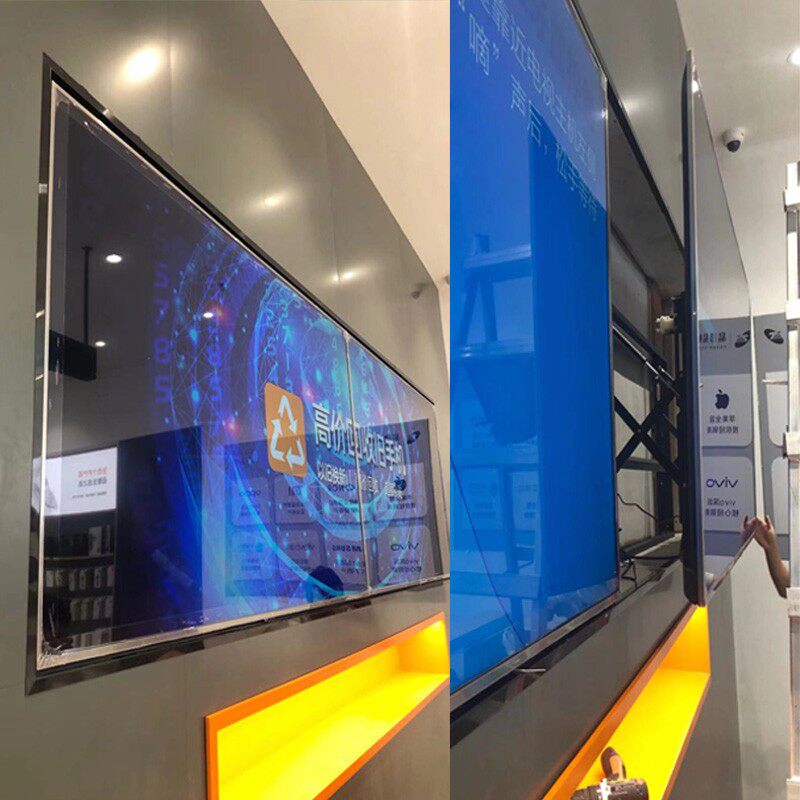 极速65 75 86 98寸液压前维C护电视机拼接屏广告机嵌入式伸缩支架