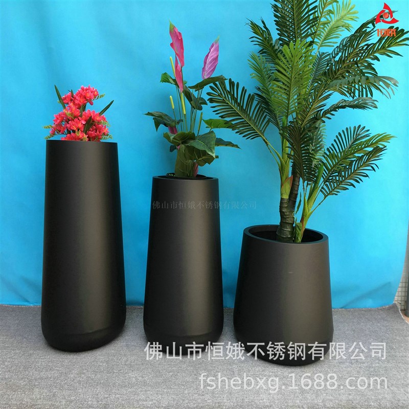 极速售楼部不锈钢锥形花盆 拉丝不O锈钢花钵 户外花箱