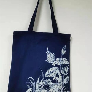 极速蜡染帆布袋布袋帆布包手提A文艺伴手礼购物袋板蓝根植物染
