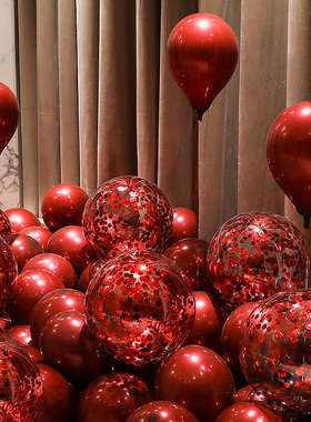 极速气球婚房红色气球飘空装饰场景E布置氦氮气球石榴红双层防爆