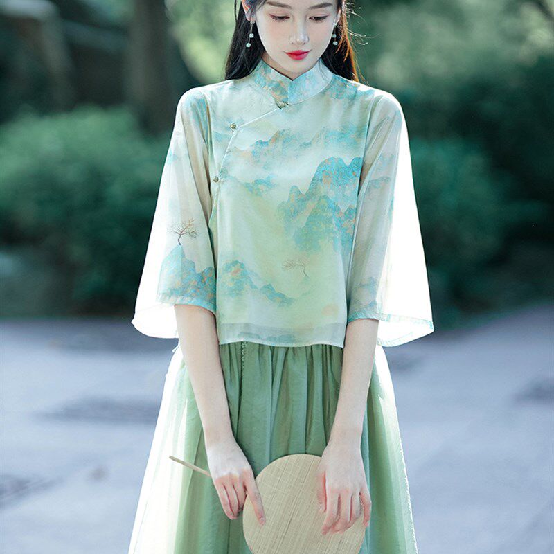 新品中式禅意茶服改良旗袍上x衣年轻款唐装女装中国风汉服大人套