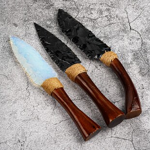 天然水晶黑曜石刀原石原矿手工雕刻打磨黑曜N石刀匕首装饰家居摆