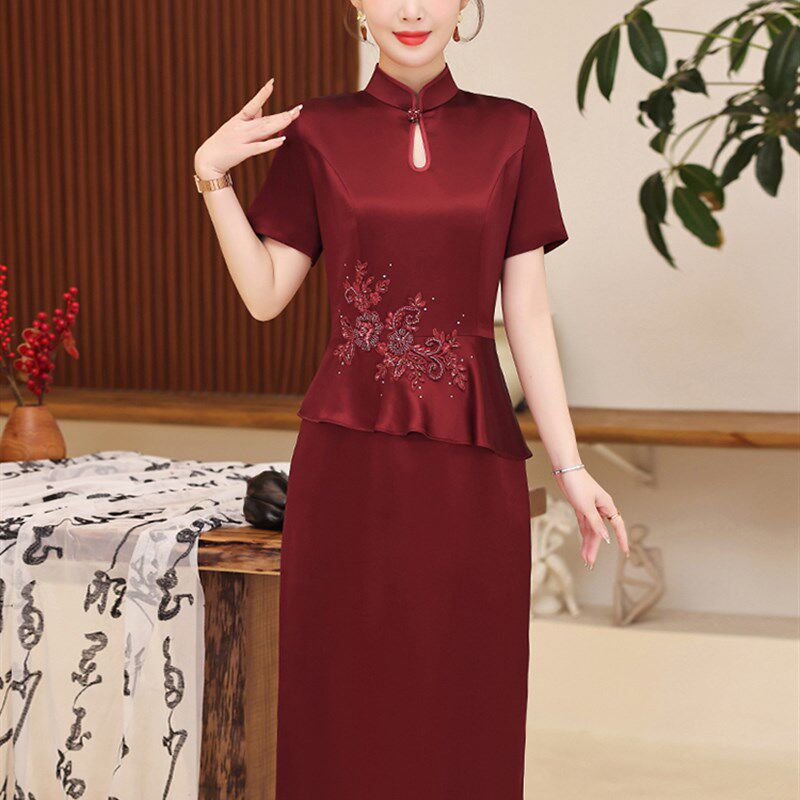 新品喜婆婆婚宴装2024新款春夏年轻款改良旗袍连衣裙Y婚礼妈妈礼