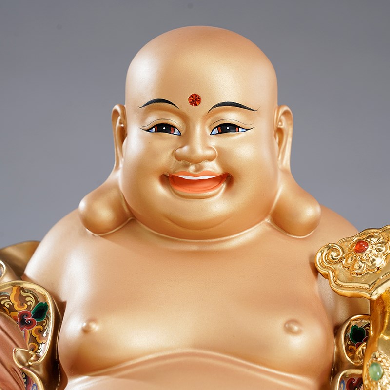 极速纯铜彩绘弥勒佛大肚开心笑佛像供奉弥勒佛Q菩萨像店铺开业招