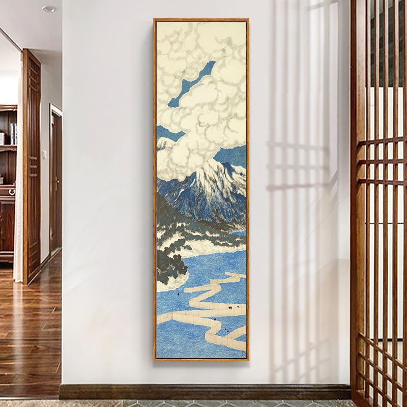 极速日式玄关装饰画新中式u禅意茶室过道别墅壁画走廊挂画竖版四图片