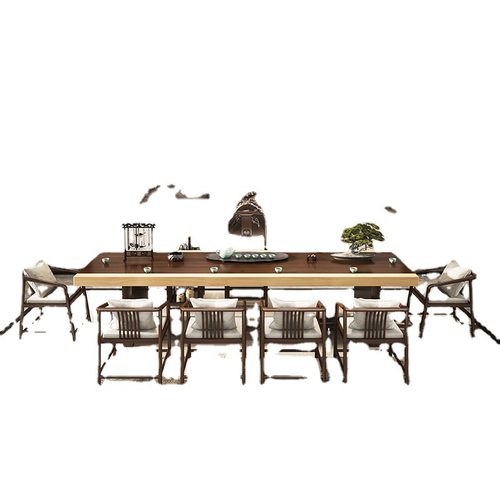 极速新中式禅意茶桌椅组合复古办公室H洽谈茶台实木茶馆泡茶桌功