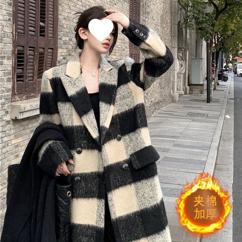 复古气质高级设计毛呢外套格子韩