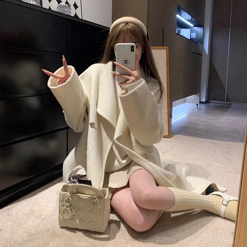 呢子大衣2025小个子燕麦新款秋冬