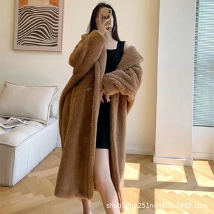 海宁皮草泰迪大衣羊剪绒颗粒绒加长款皮毛一体全羊毛冬加厚外套女