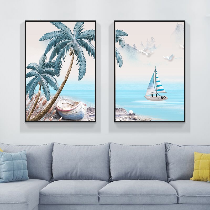 速发沙发背景墙客厅装饰简挂画大约卧室餐厅两联画壁画画气风景画