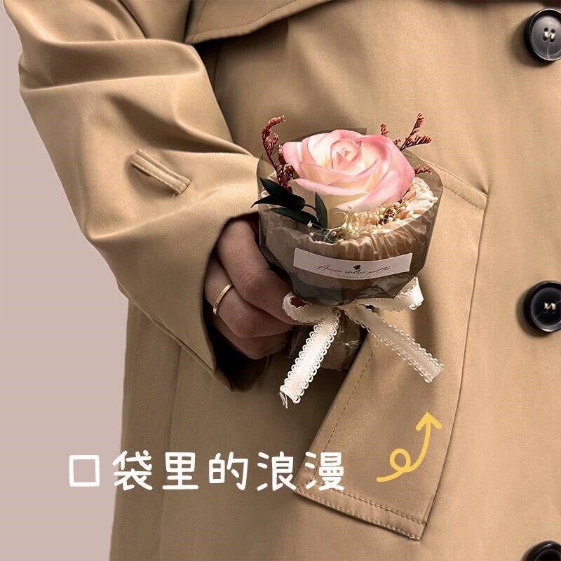 速发小花束黄玫瑰花永生干花送生日礼物满天星口袋七夕纪念三八