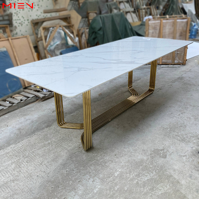 速发轻奢不锈钢方形岩玻餐桌Visio别er墅客厅茶板餐台vicet