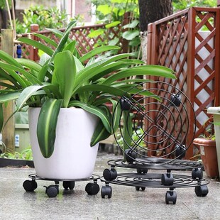 速发形厚实心铁制圆架移动花加家庭园艺花盆底座花托带向轮子托盘