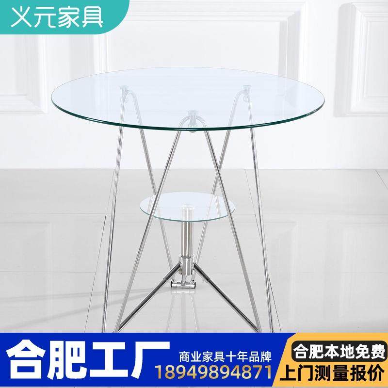 速发玻璃桌子圆钢圆接待办公洽谈桌宿舍简约茶几家用餐桌椅台小化