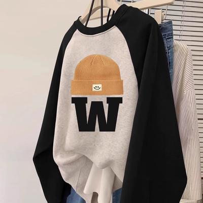 男女童插肩袖撞色圆领卫衣中大童