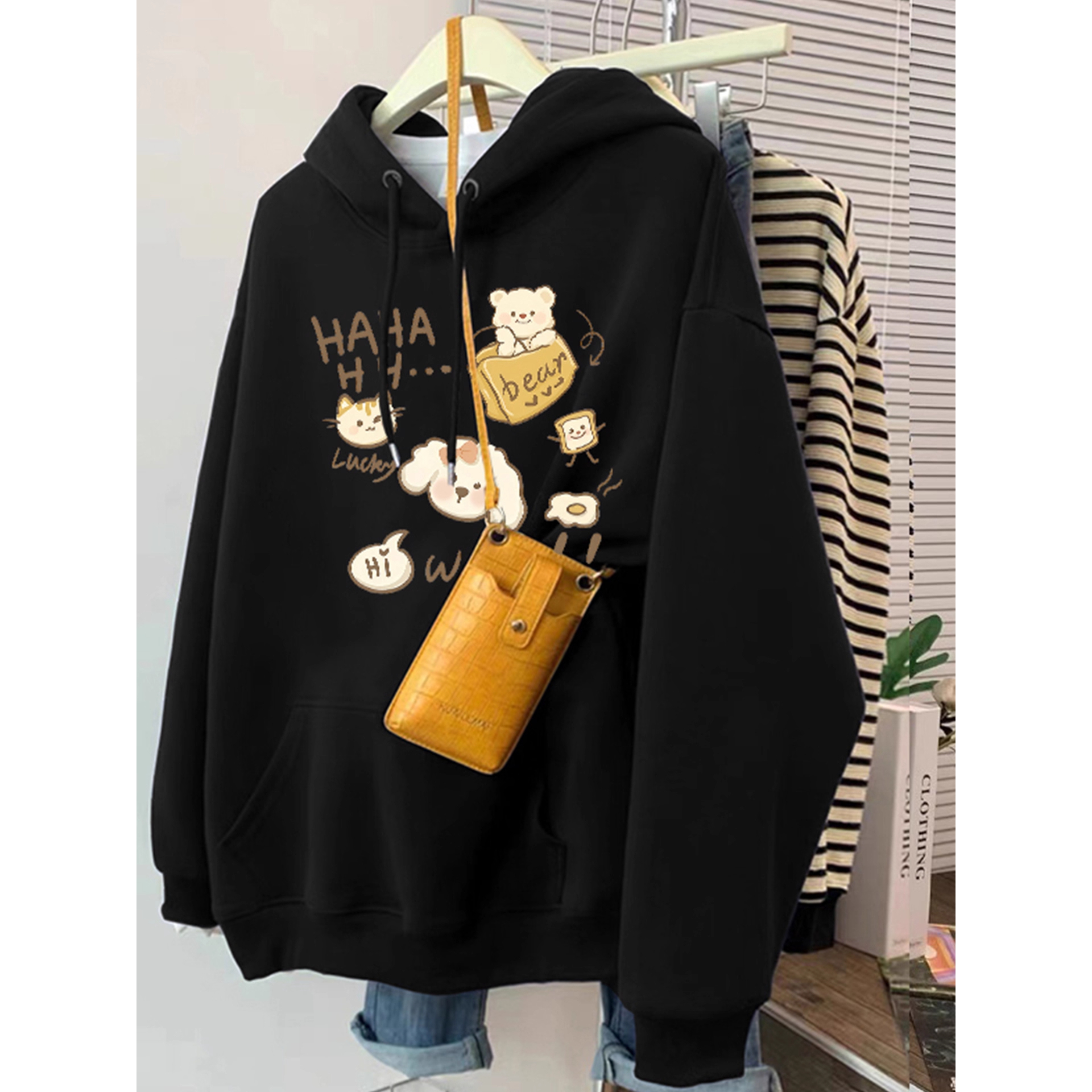 中大童卡通加绒连帽卫衣男女童秋