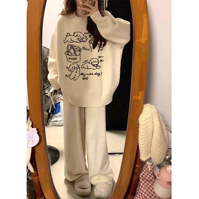 男女童趣味小狗印花圆领毛衣秋冬