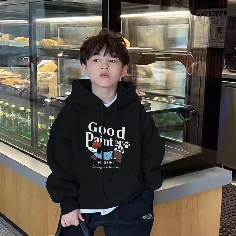 中大童腊肠狗印花连帽卫衣男女童