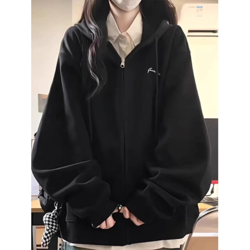 男女童简约连帽开衫卫衣秋冬加绒加厚中大童宽松百搭儿童拉链外套