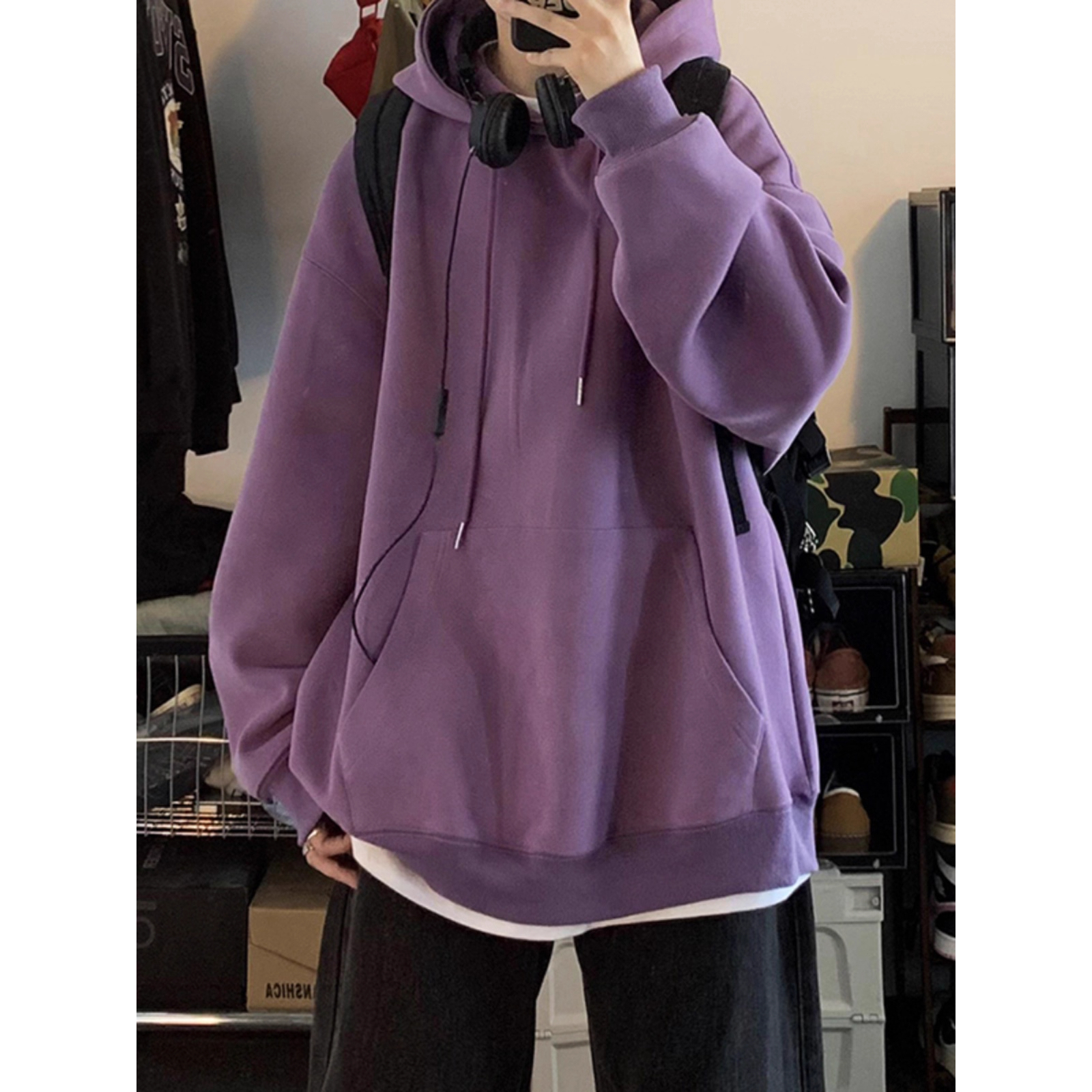 儿童美式cleanfit紫色卫衣男童秋