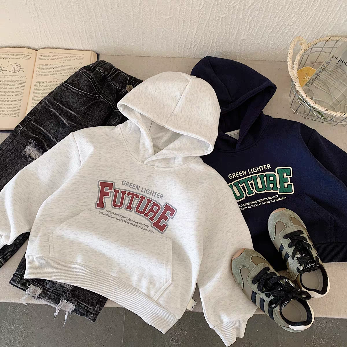 儿童字母印花连帽卫衣男女童秋冬