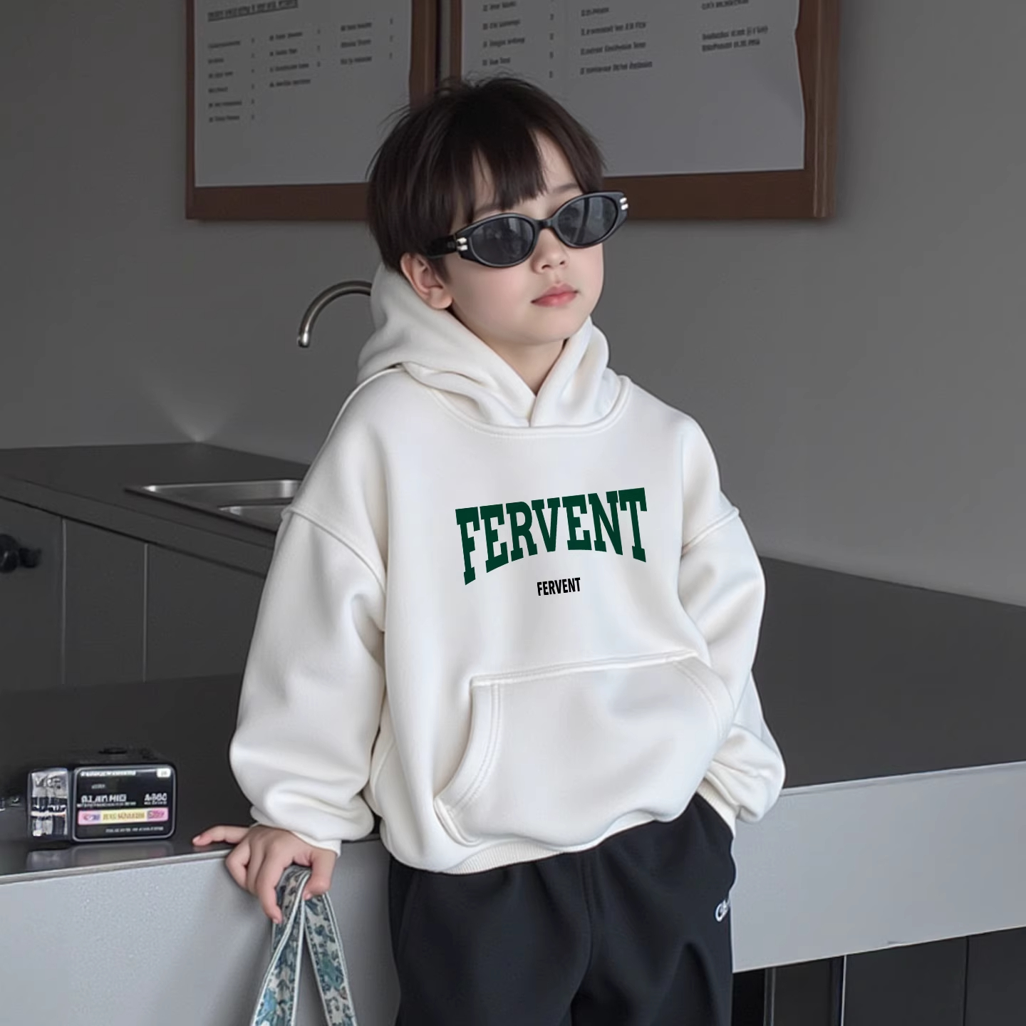 中大童美式复古连帽卫衣男女童秋