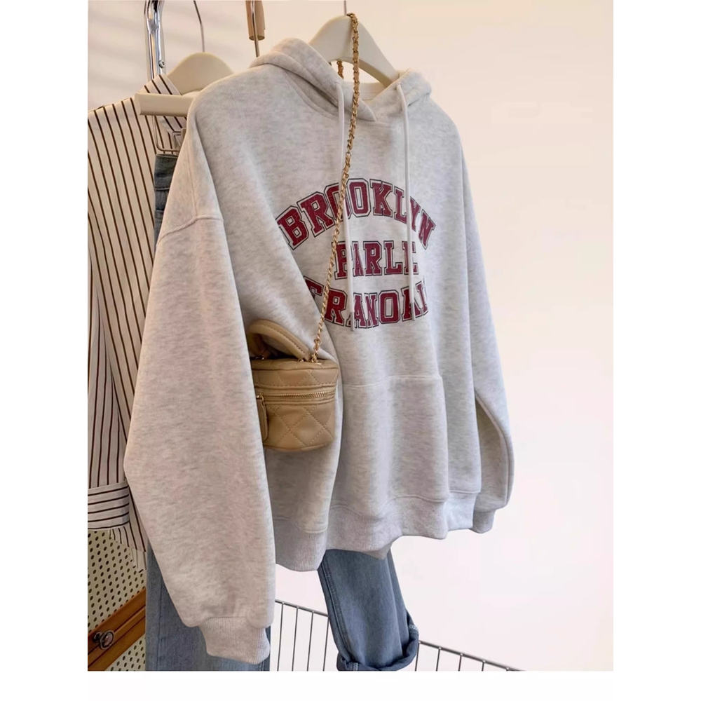 男女童美式灰色连帽卫衣秋冬2025