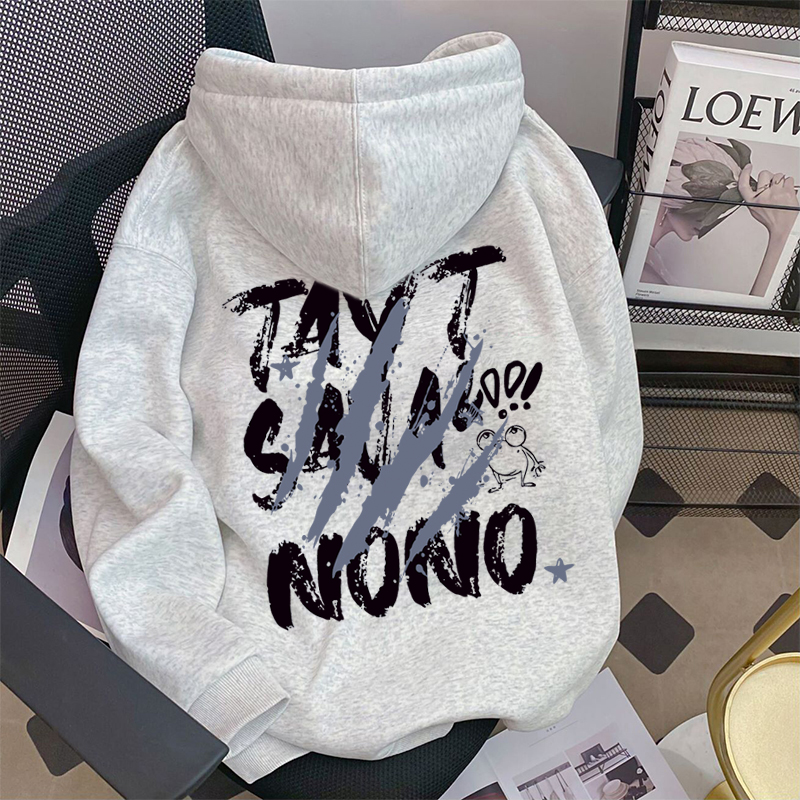 中大童美式涂鸦字母连帽卫衣男女童秋冬加绒潮牌儿童帽衫外套上衣