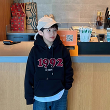 中大童字母印花连帽卫衣男童秋冬款加绒加厚韩版儿童宽松百搭外套