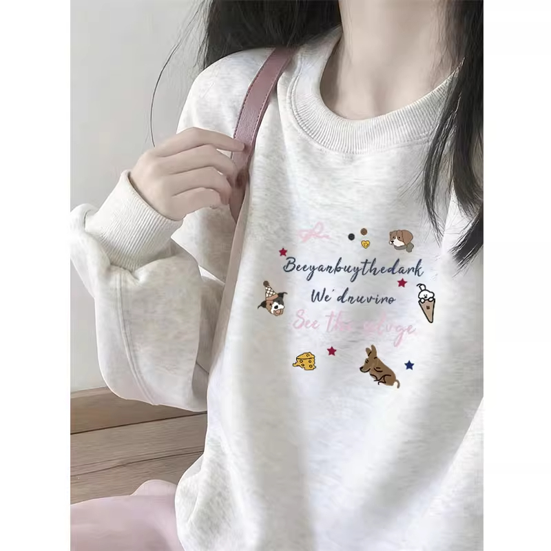 中大童白灰色圆领卫衣女童秋冬潮