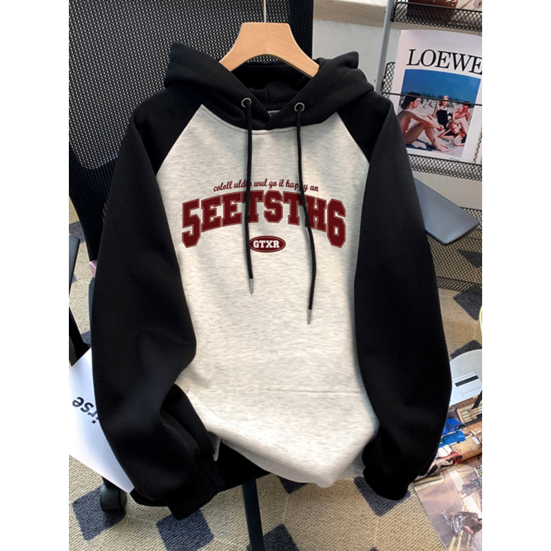 中大儿童美式复古插肩连帽卫衣潮