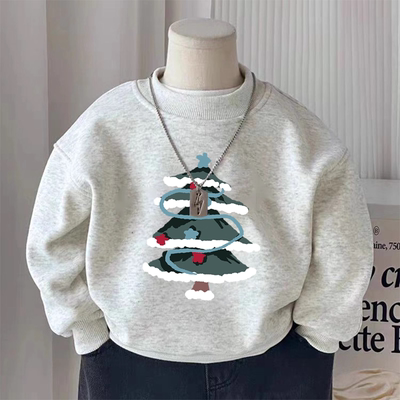 儿童圣诞树印花圆领卫衣男女童秋