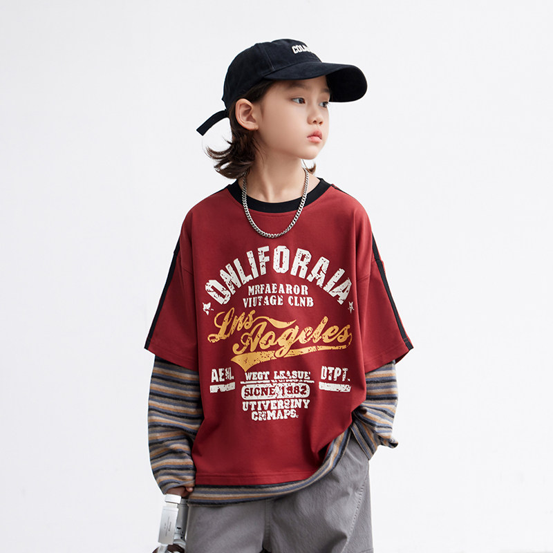 男童假两件长袖t恤2025春秋新款中大童美式炸街痞帅儿童打底上衣,童装/婴儿装/亲子装,T恤,淘宝优惠券,粉丝福利购,淘宝优惠卷