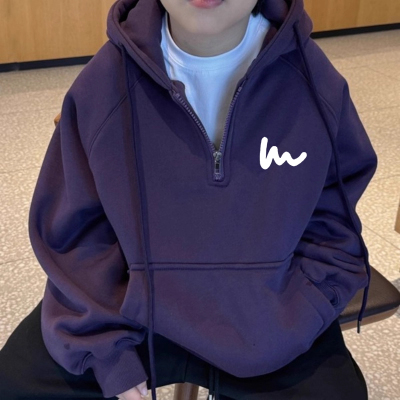 儿童美式潮牌半拉链连帽卫衣男童