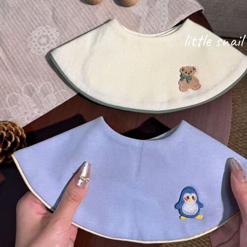 莫兰迪纯色卡通刺绣婴幼儿口水巾