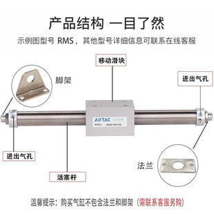磁偶式无杆气缸RMS16/20/25X32X40X100X200X250X300SX400X500LB