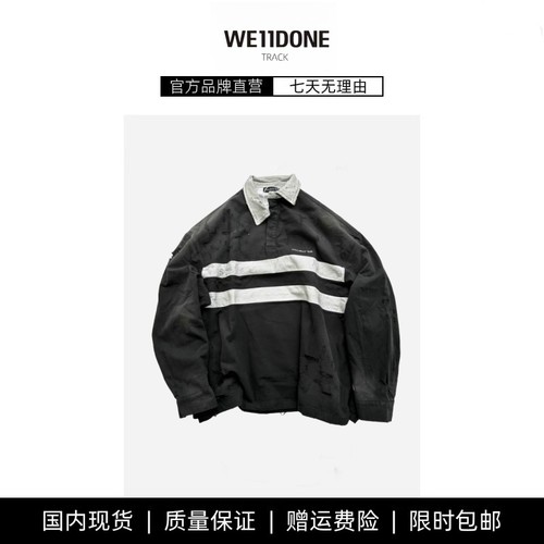 【现货】WE11DONE TRACK脏染手工做旧破坏polo衫高街美式休闲卫衣