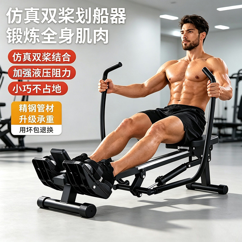 多功能划船机液压双桨家用健身房可折叠坐姿划船全身锻炼健身器材