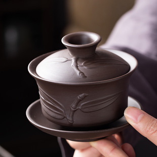 紫砂茶壶盖碗功夫茶具茶杯大号三才盖碗家用茶碗冲茶泡茶盖碗单个