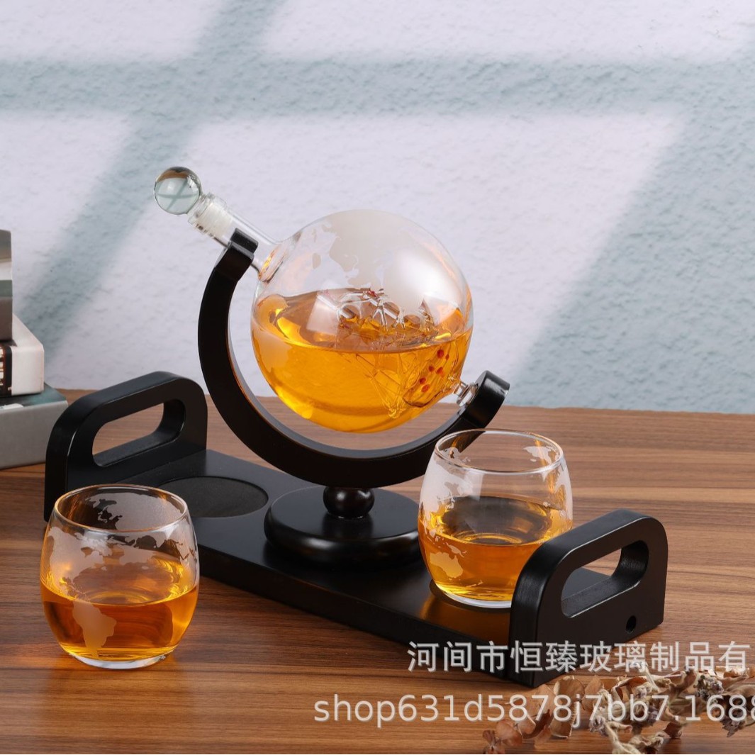 厂家批发现货加厚地球仪泡酒玻璃瓶带龙头家用摆件密封泡酒瓶空瓶