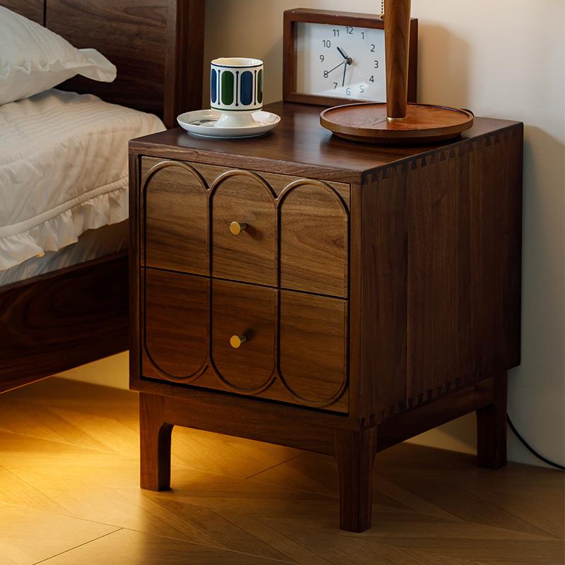 北美黑胡桃木实木床头柜法式复古卧室收纳储物柜中古床边柜置物柜