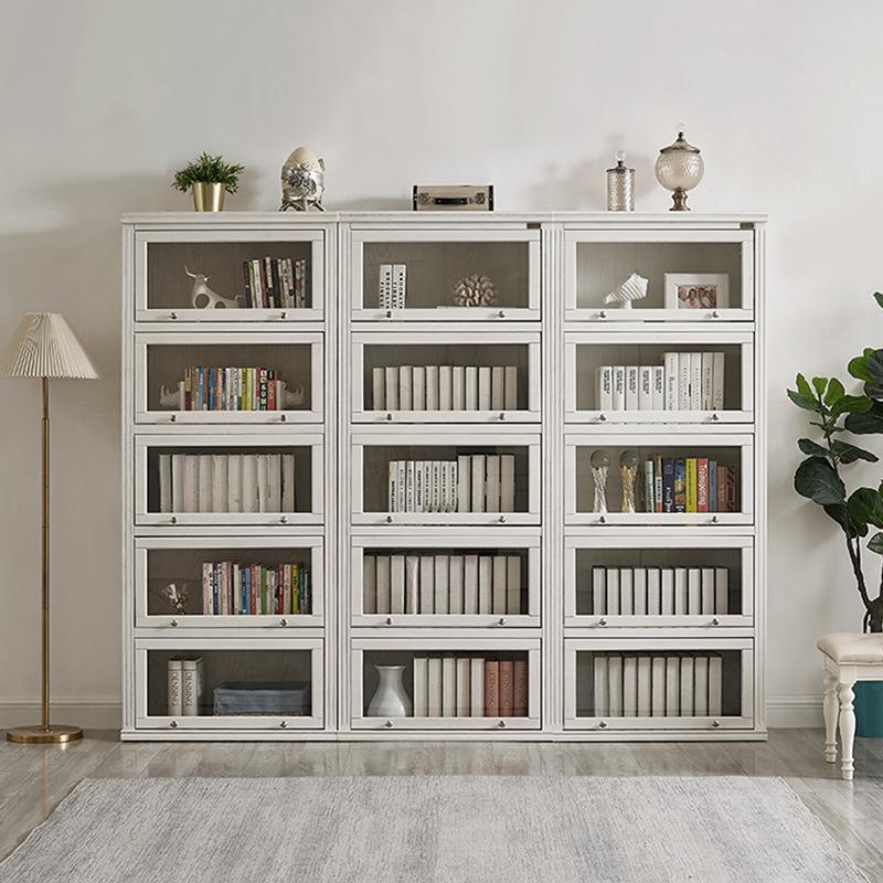 美式实木书柜客厅落地书架防尘玻璃门装饰柜靠墙一体储物柜