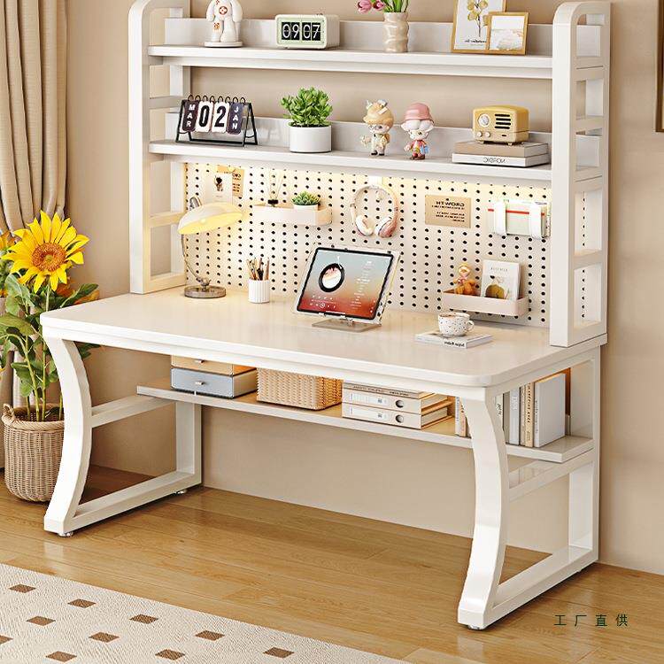 实木电脑桌家用办公桌卧室学生学习桌书桌书架一体带洞洞板电竞桌