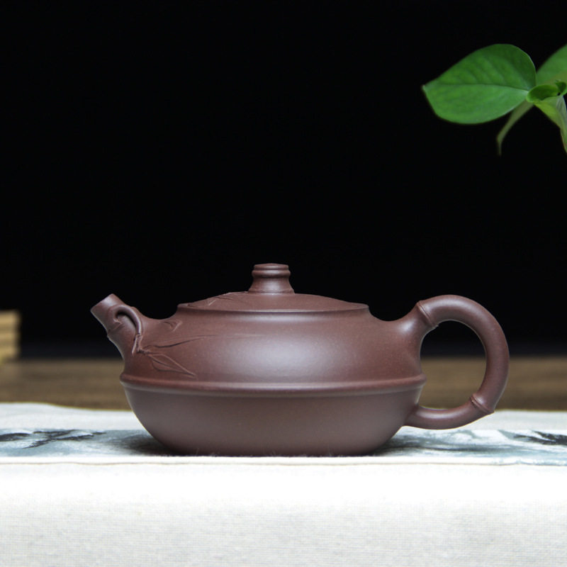 宜兴紫砂壶线扁竹段壶竹名家陈新明纯手工原矿紫泥茶壶茶具竹节壶
