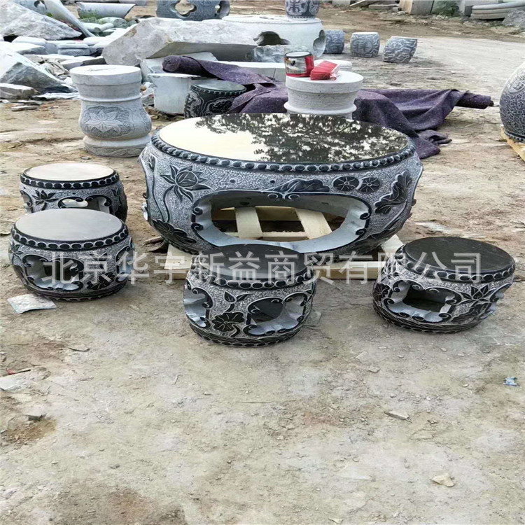 北京直销大理石雕刻象狮桌凳