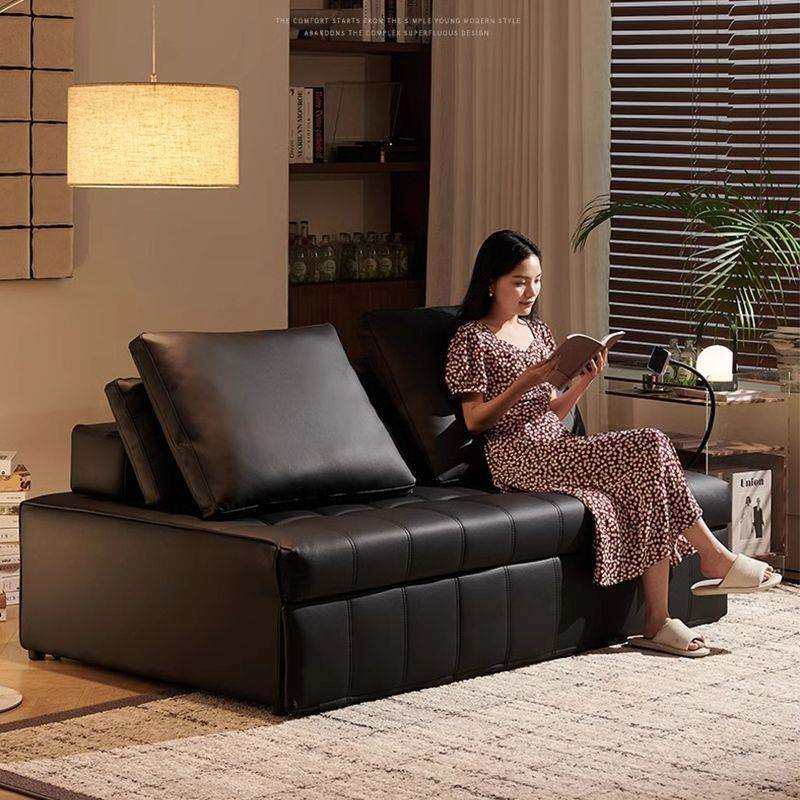 真皮书房沙发床小户型单人双人阳台客厅可折叠多功能两用抽拉床木