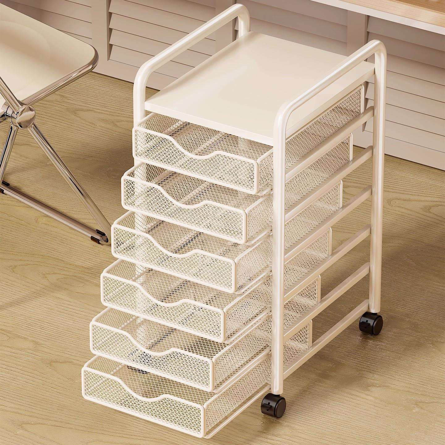 文件收纳架办公室桌边落地可移动文件小推车多层带抽资料框书立架