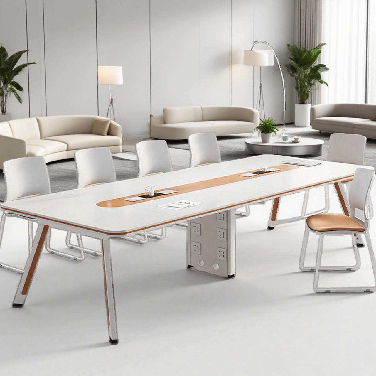 办公室会议桌简约现代小型白色洽谈会议室工作台长条办公桌椅组合