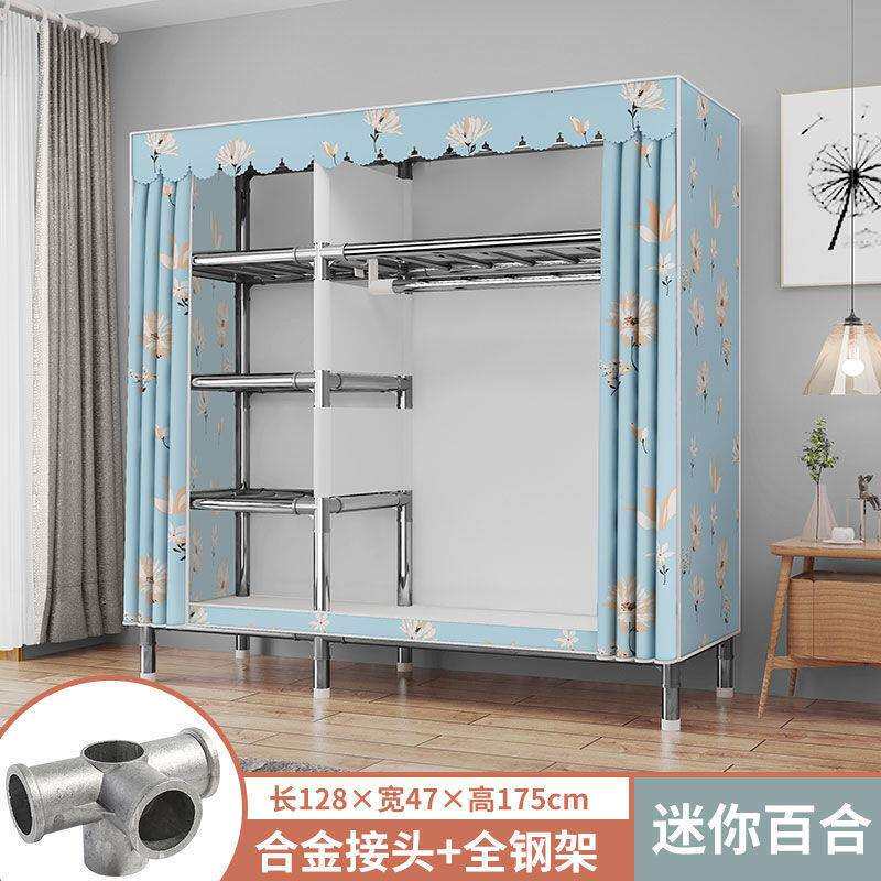 简易布衣柜钢管加粗固厚布艺实木大中号单双人收纳架挂出租房家用