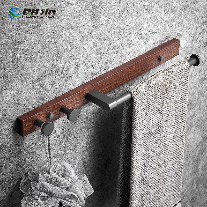 轻奢胡桃木毛巾杆卫生间实木毛巾架浴室浴巾架挂钩置物架免打孔